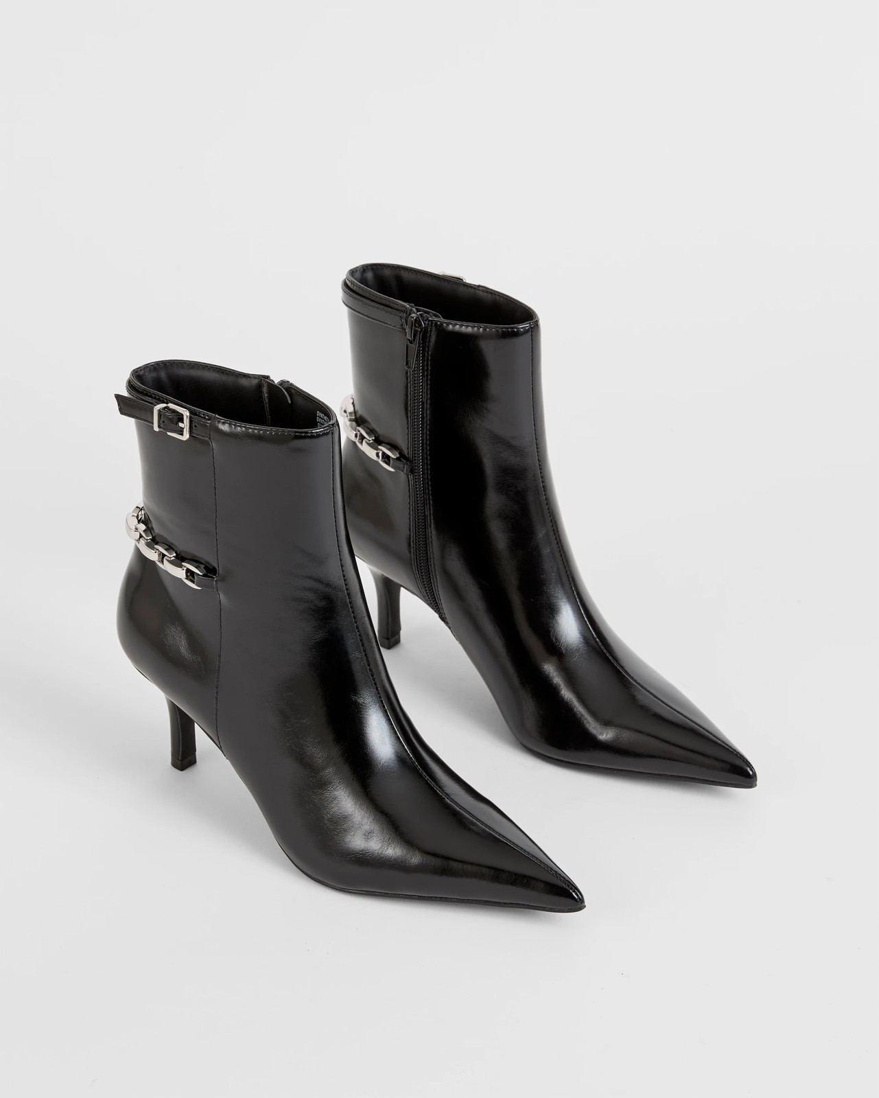 Ankle Kitten Heel Shaft Boots - Athena - Black Patent 2 of 3