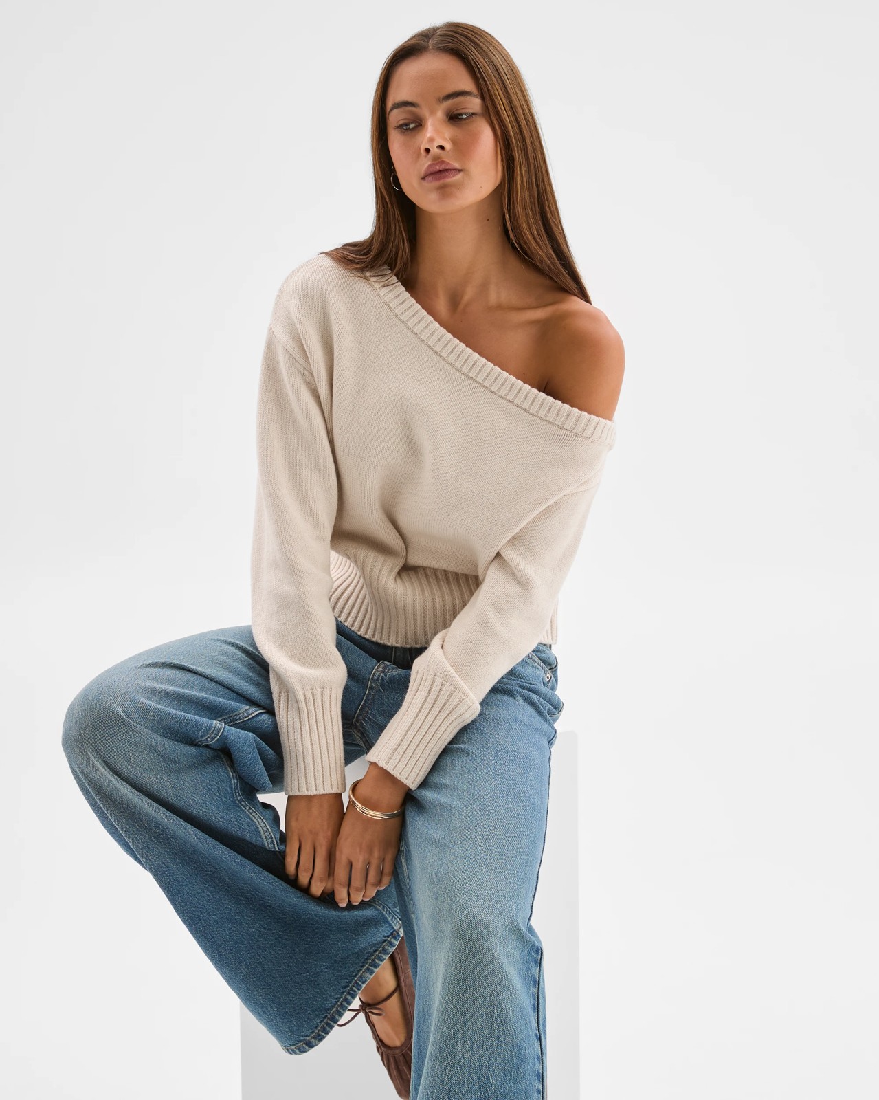 Lily Loves Off Shoulder Jumper - Oat 4 of 5