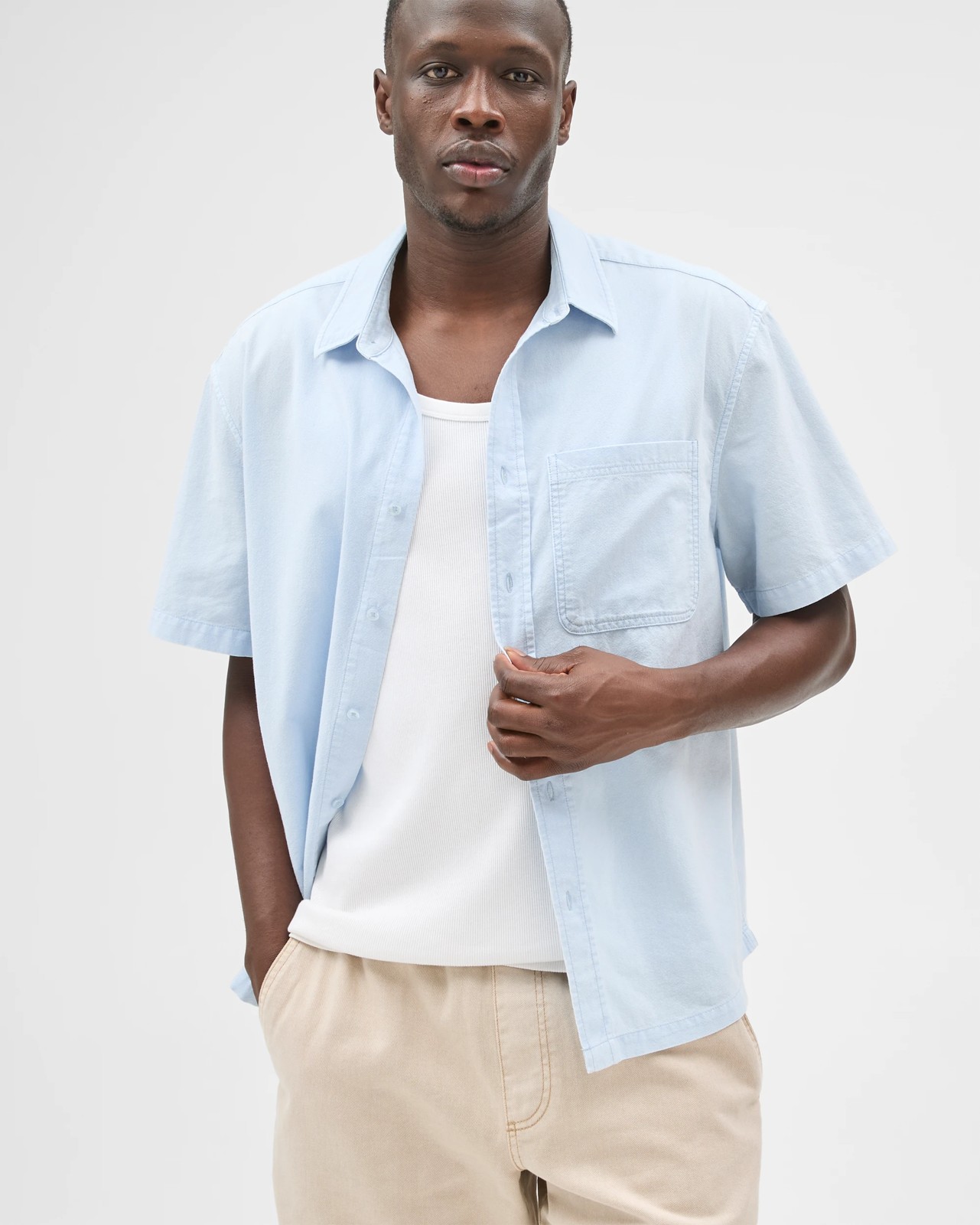 Commons Australian Cotton Plain Textured Boxy Fit Short Sleeve Shirt - Baby Blue 5 of 5