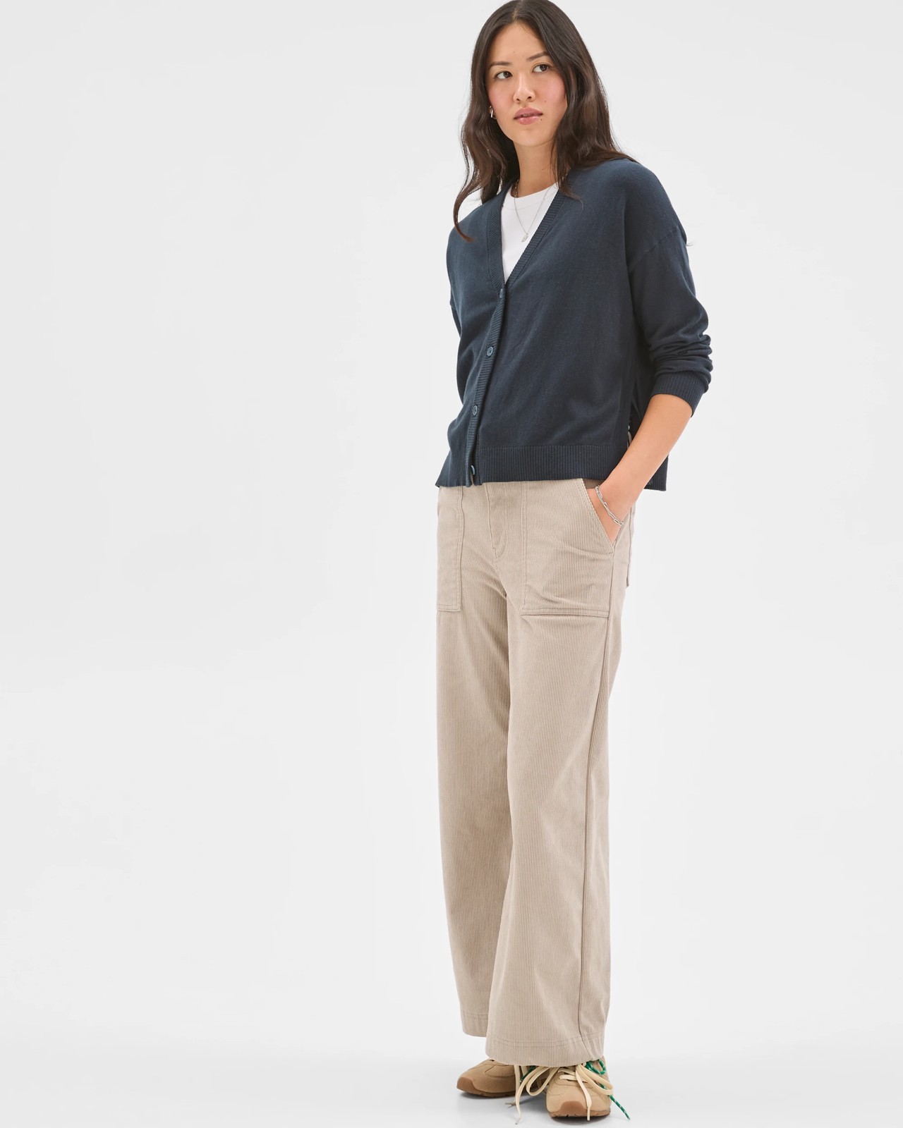 Crop Length Wide Leg Corduroy Pants - Birch 2 of 6