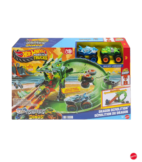 Mattel Hot Wheels Monster Trucks Sharks Vs. Dinos Dragon Destruction Playset