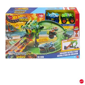 Mattel Hot Wheels Monster Trucks Sharks Vs. Dinos Dragon Destruction Playset