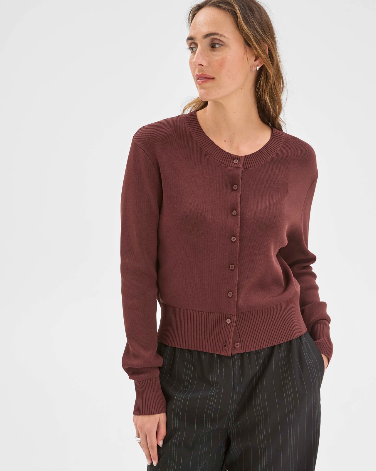 Preview Crepe Knit Core Cardigan - Dark Chocolate 4 of 6