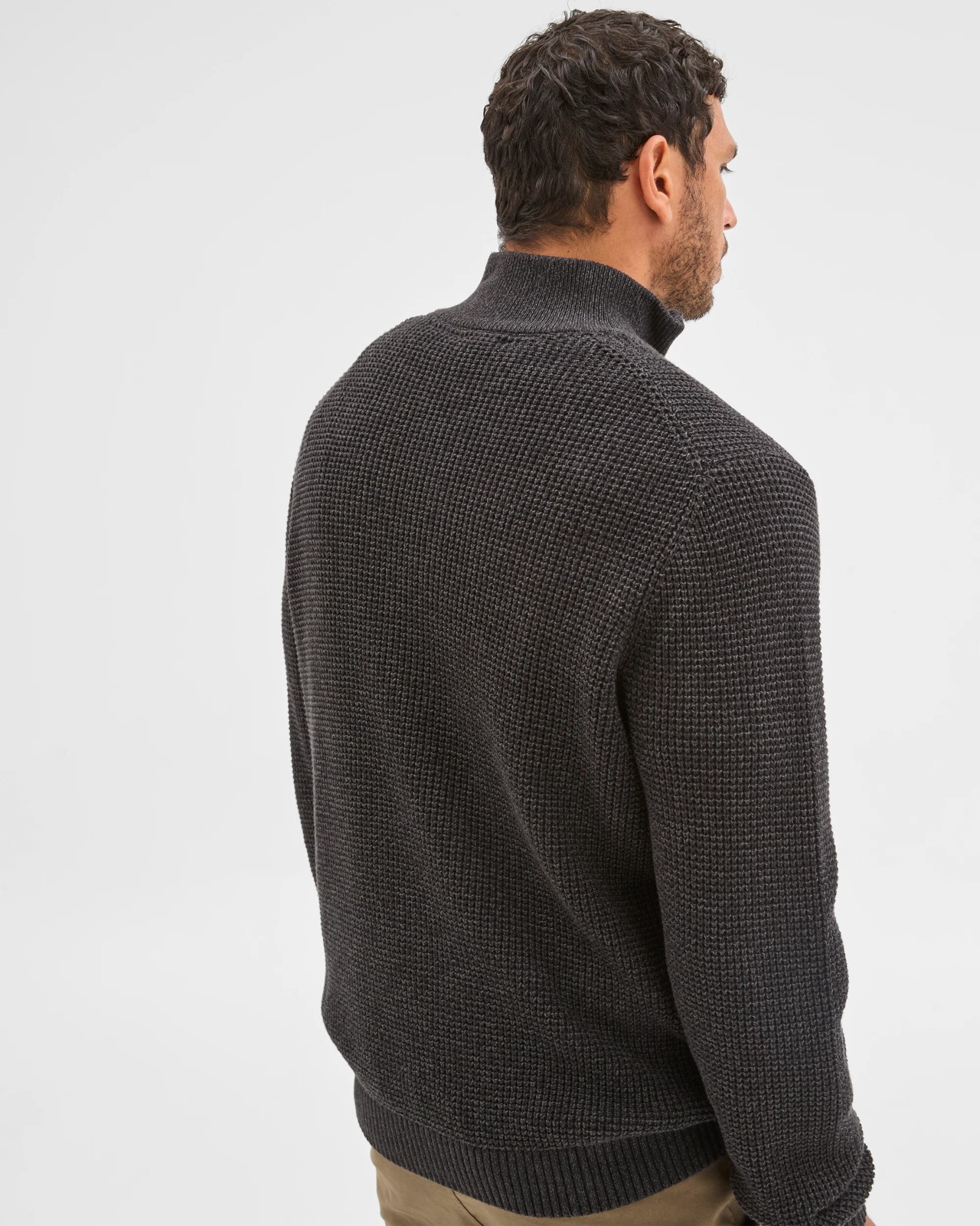 Australian Cotton Midweight 1/2 Zip Knit Sweater - Charcoal 5 of 6