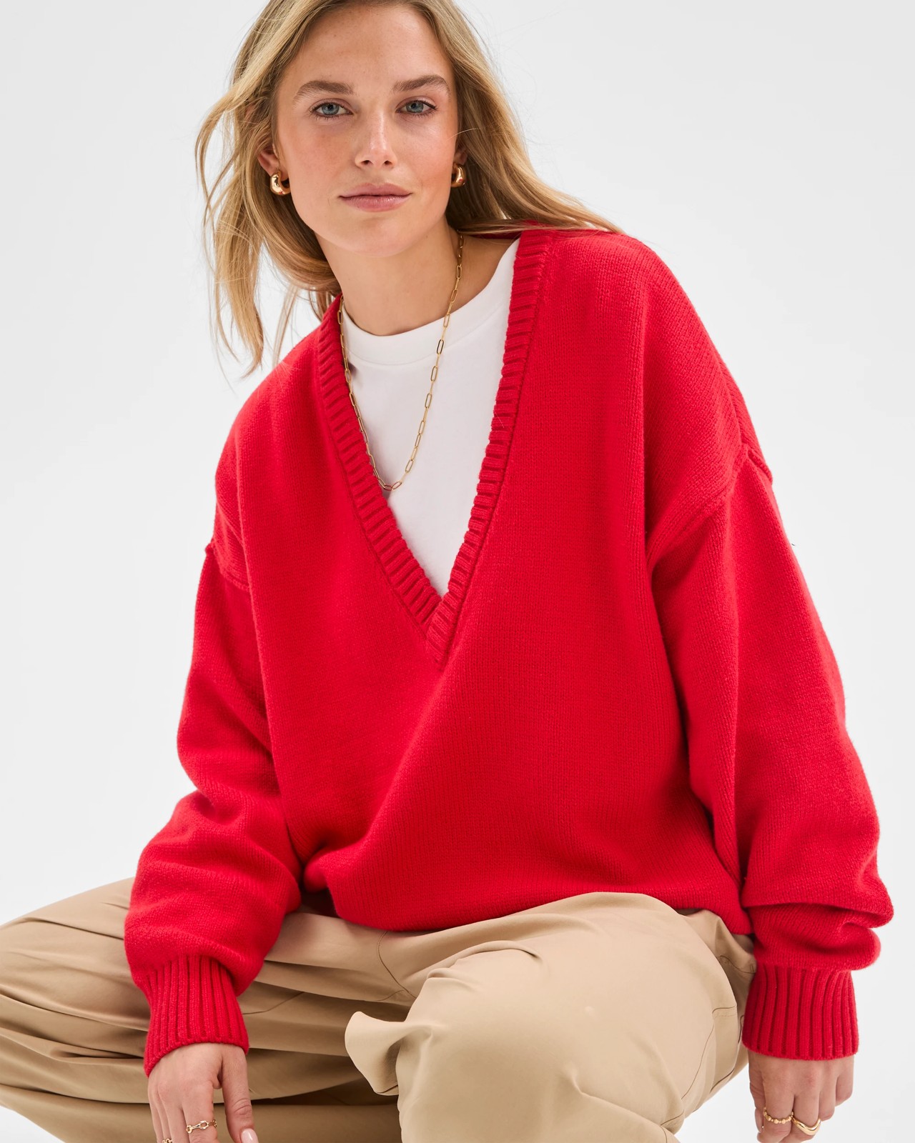 Lily Loves Australian Cotton Blend Deep V-Neck Jumper - Flame 3 of 5
