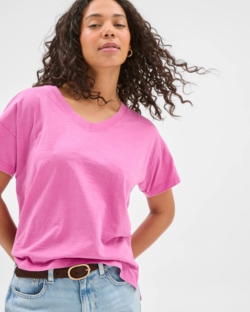 Australian Cotton Relaxed Slub V-Neck T-Shirt