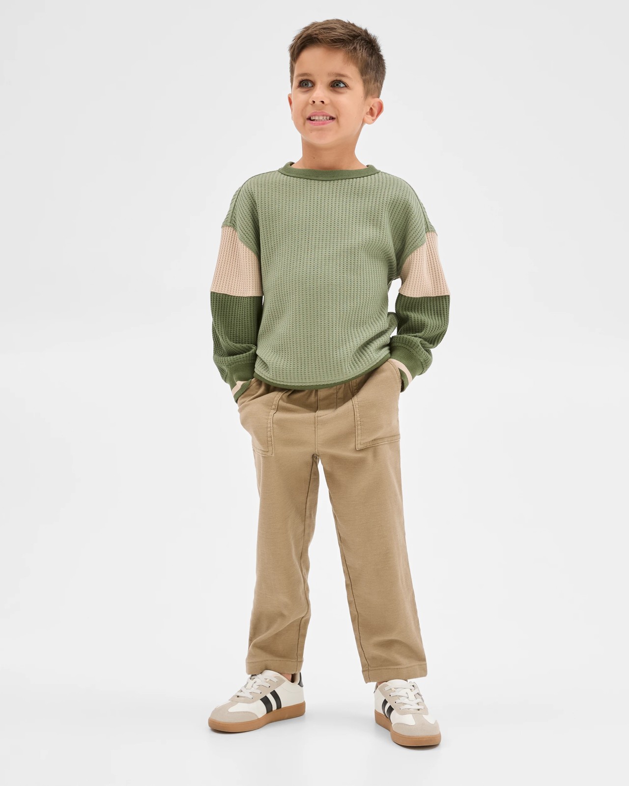 Australian Cotton Long Sleeve Oversized Waffle T-Shirt - Khaki 2 of 6