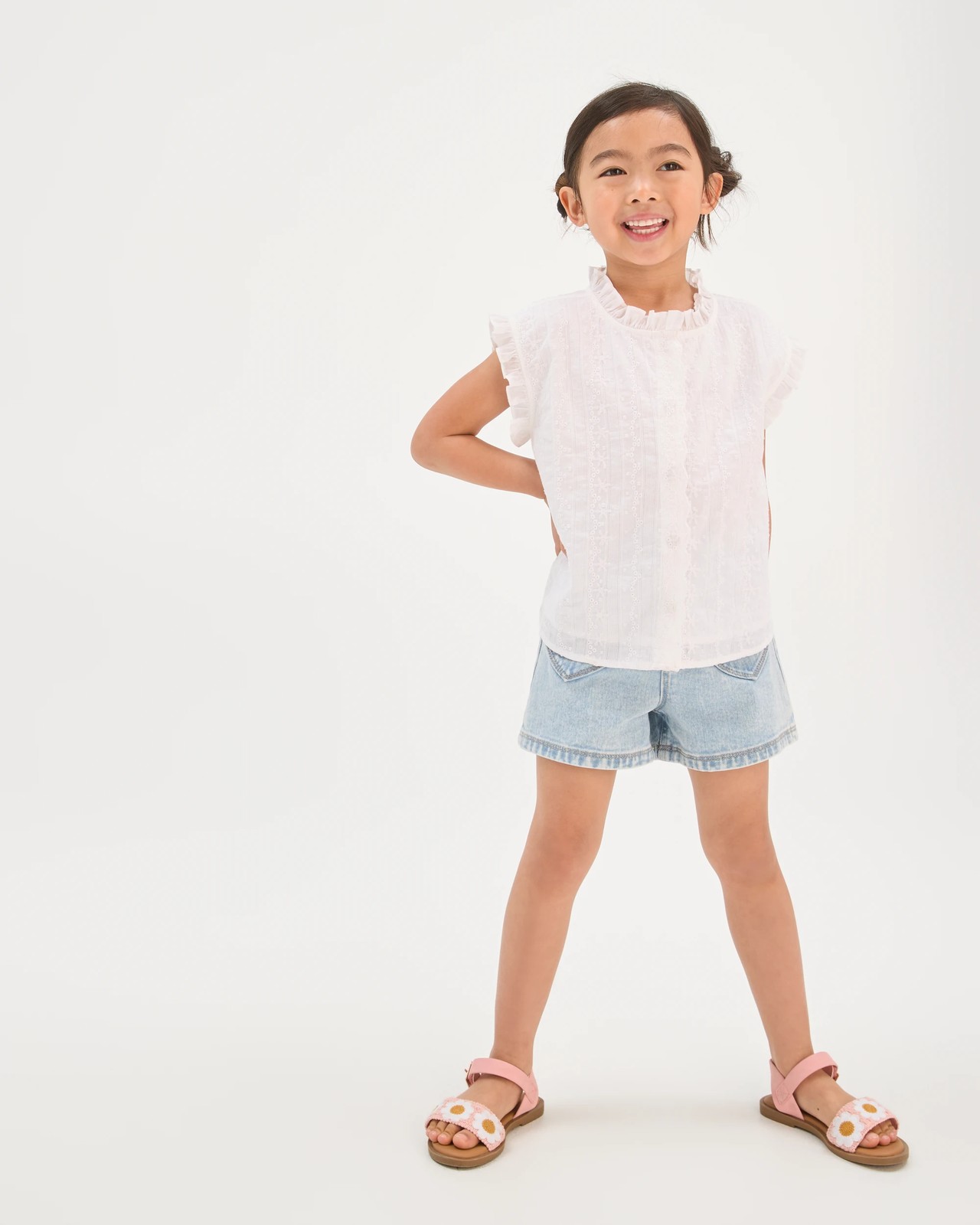 Cotton Sleeveless Woven Broderie Shirt - white broderie 2 of 6