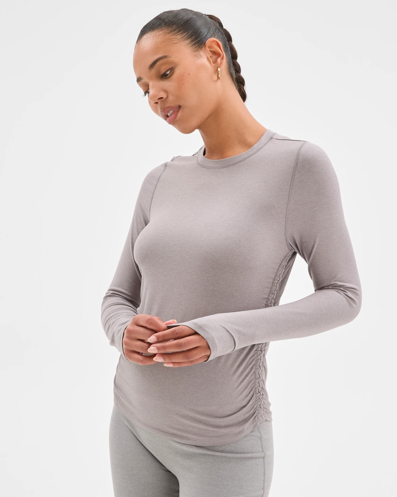 Active Studio Luxe Long Sleeve Ruched Top - Silver Marle 3 of 6