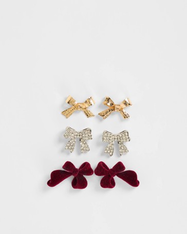Christmas 3 Pack Bow Stud Earrings