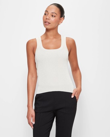 Sleeveless Metallic Rib Scoop Tank Top - Preview