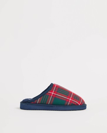 Boys Christmas Check Slipper Scuffs