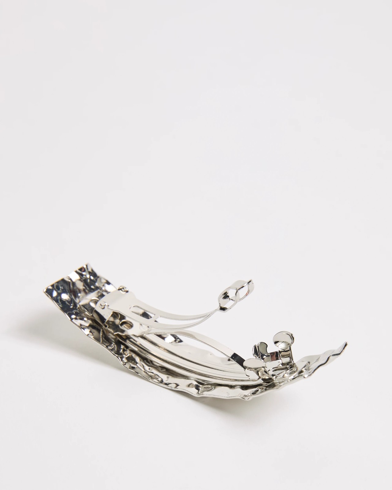 Large Hammered Barrette Clip - Silver-Tone 2 of 2