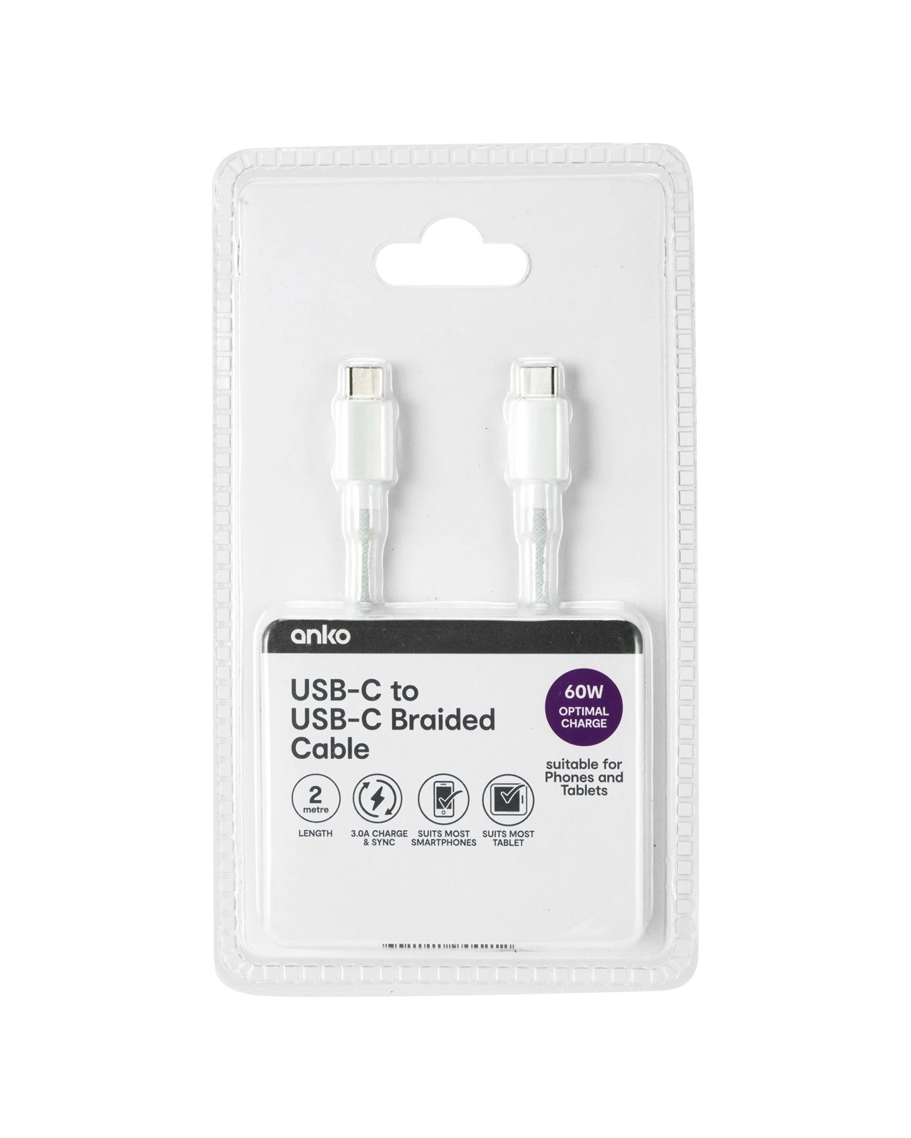 Anko USB-C to USB-C Braided Cable - 2m - White 3 of 3