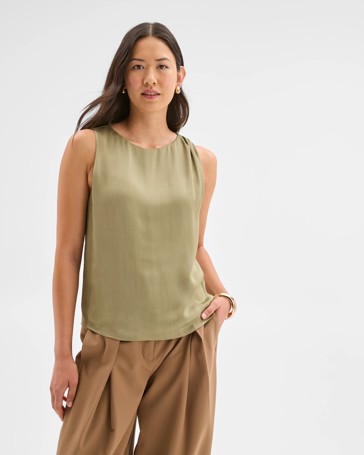 Preview Sleeveless Shoulder Pleat Detail Blouse