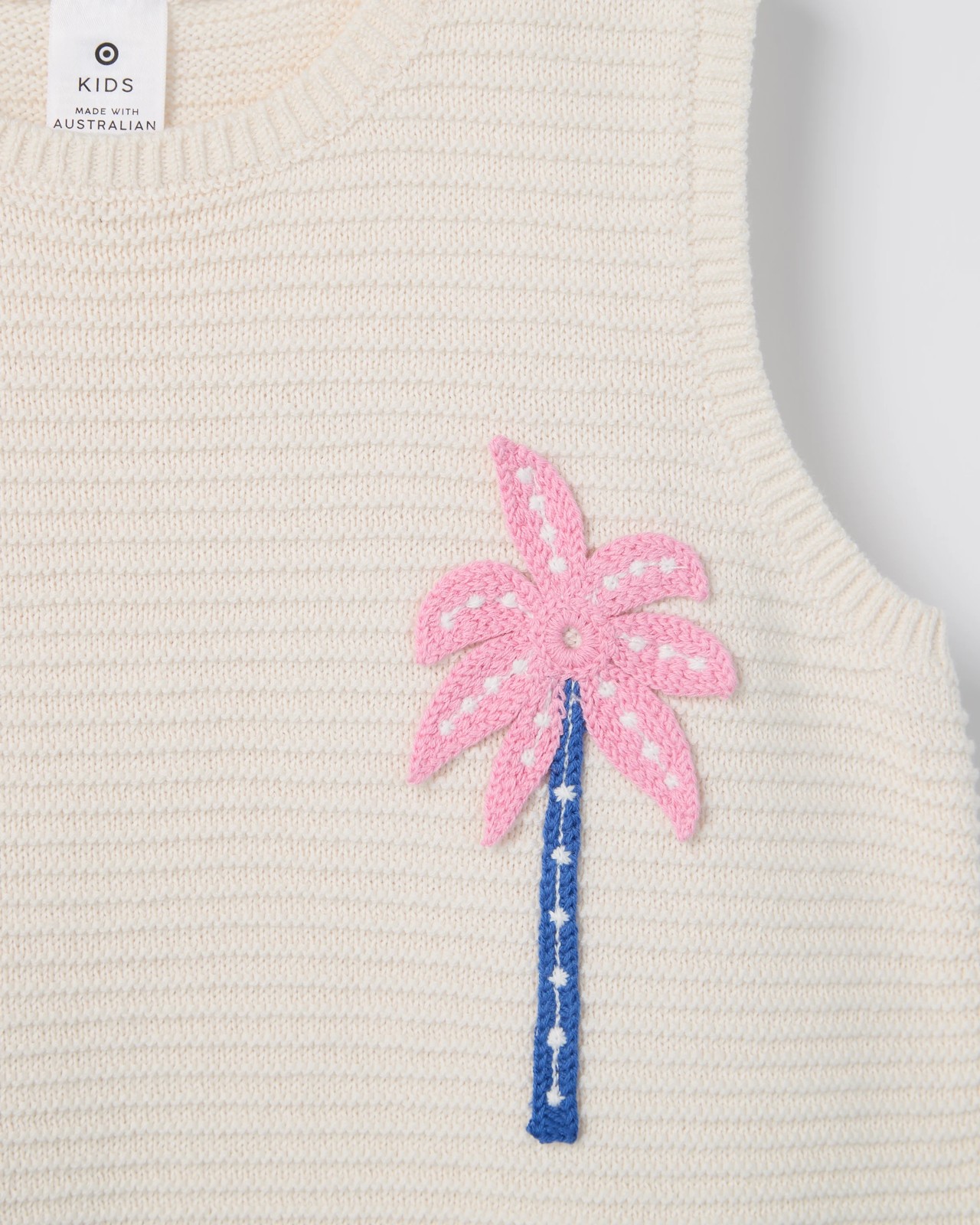 Australian Cotton Crochet Knit Tank Top - Cream Palm 5 of 6