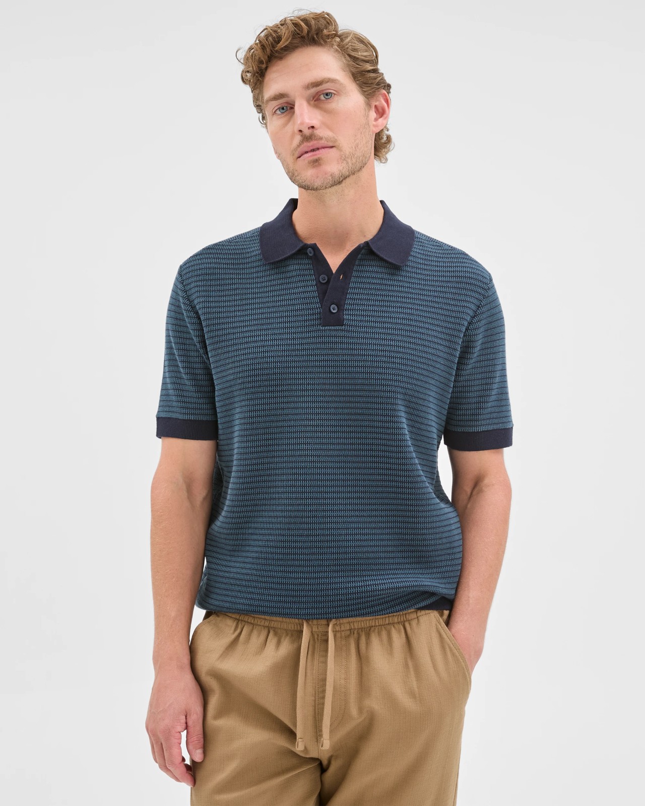 Australian Cotton Tonal Knit Polo Top - Navy 5 of 5