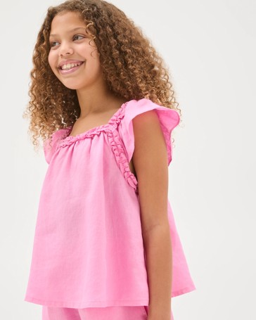 European Linen Flutter Sleeve Tank Top