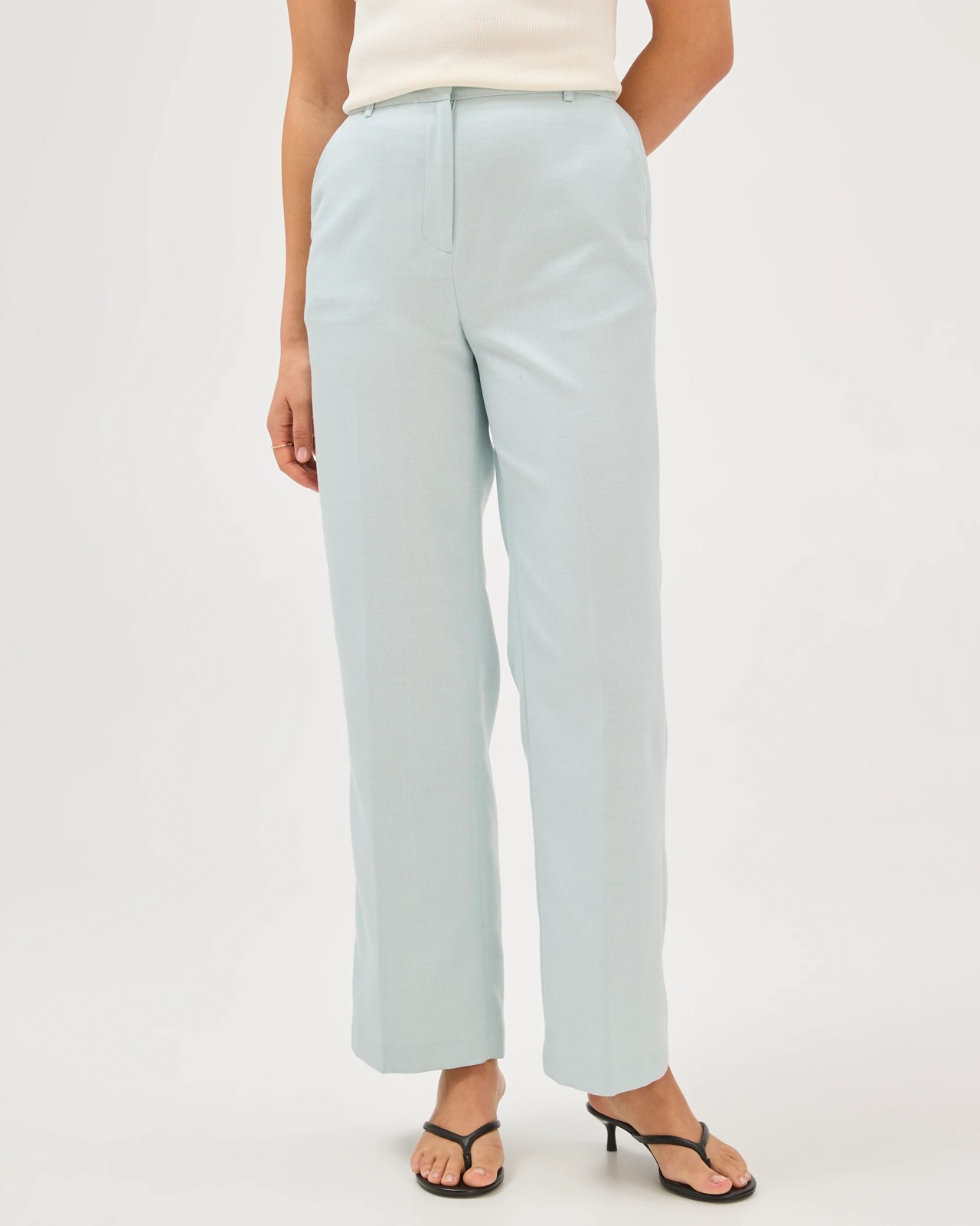Preview Textured Tailoring Straight Leg Pants  - Dusty Blue 2 of 5