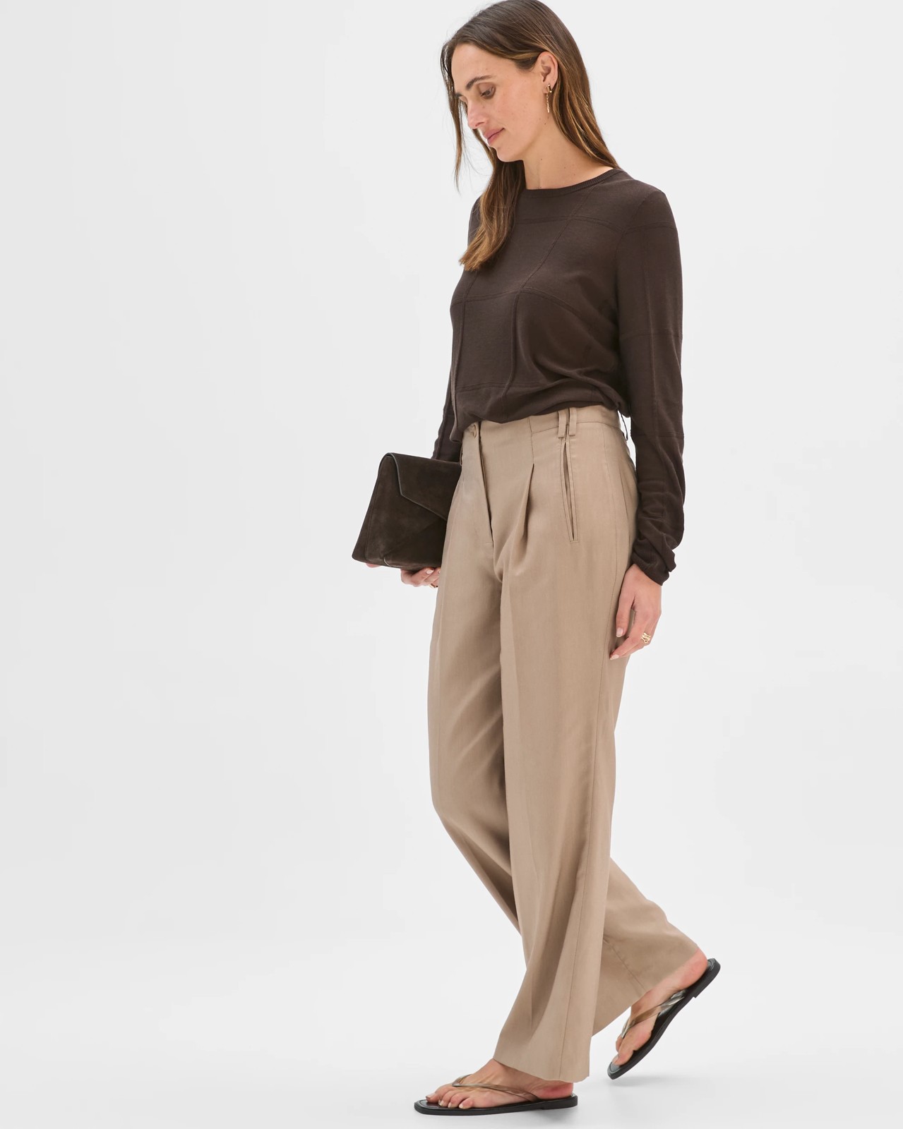 Preview Pocket Detail Straight Leg Pants - Parchment Melange 2 of 5