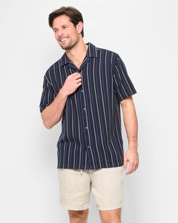 Australian Cotton Textured Stripe Short Sleeve Shirt