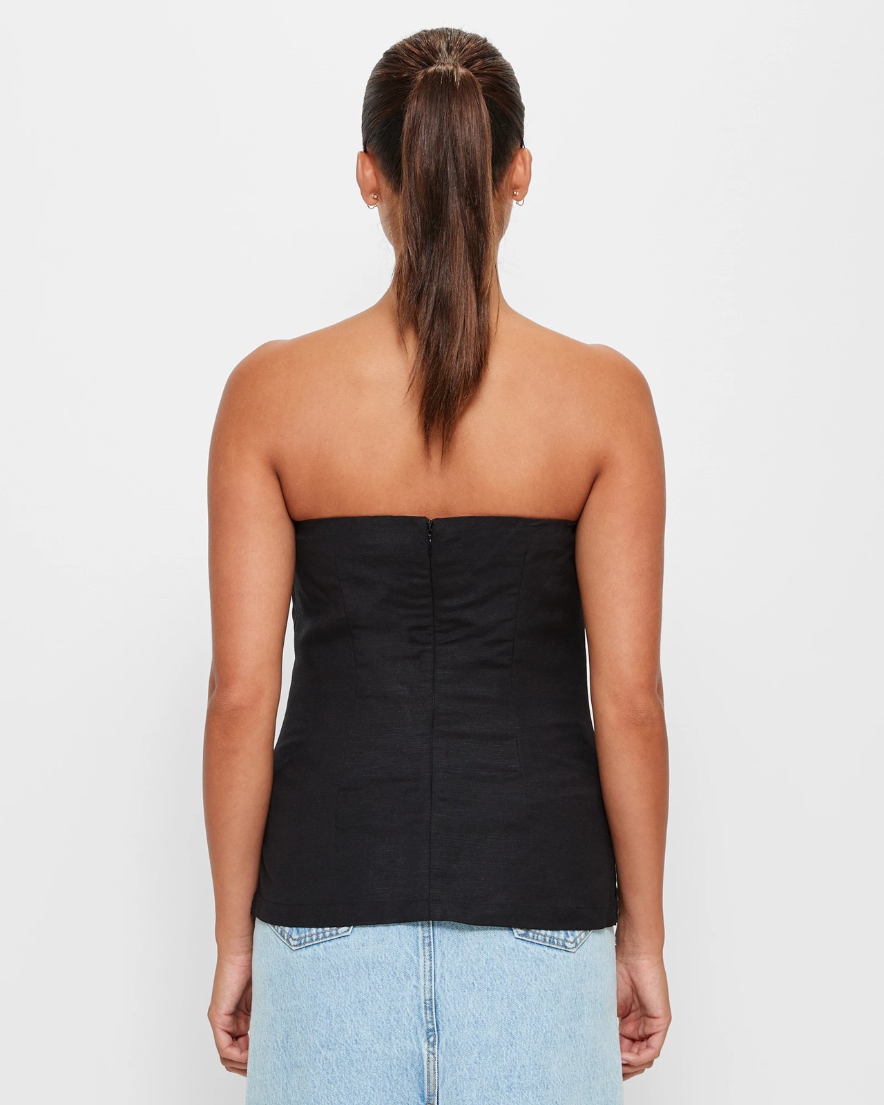 European Linen Blend Bandeau Corset Top - Lily Loves - Black