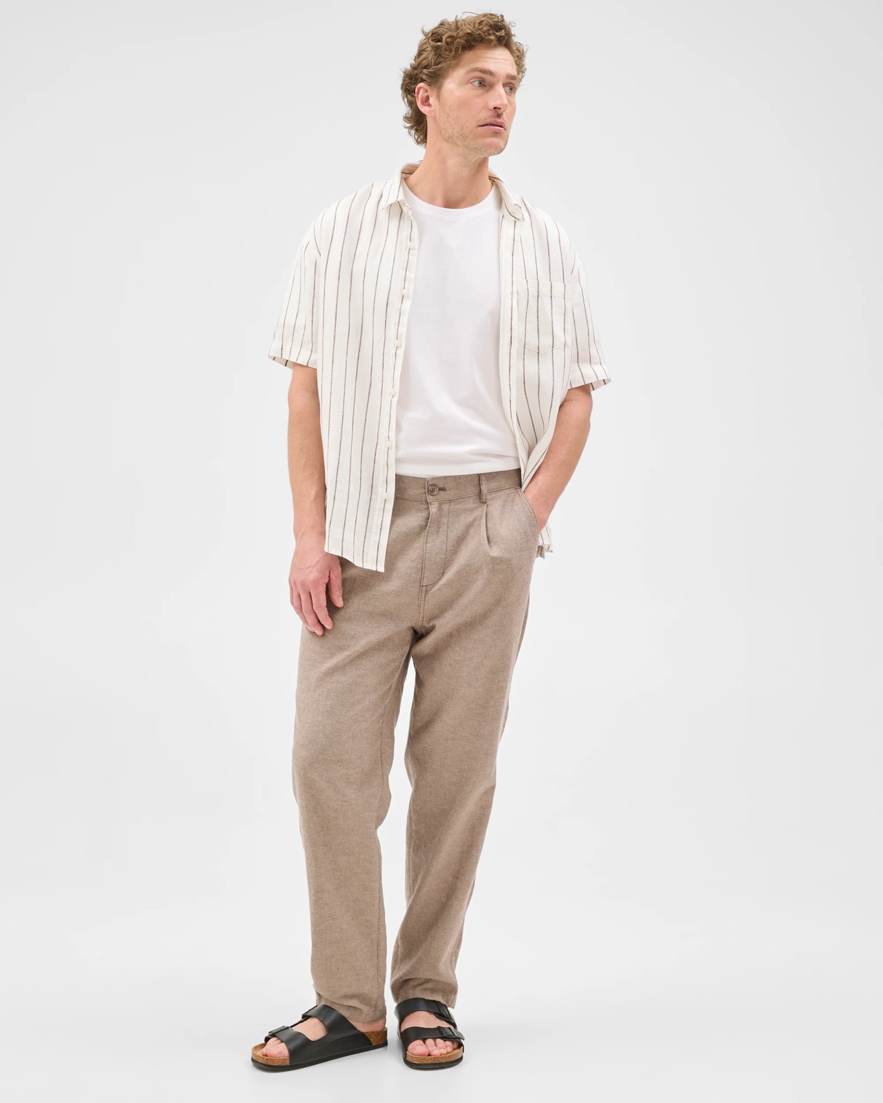 Australian Cotton Blend Pleated Pants  - Mushroom 2 of 6