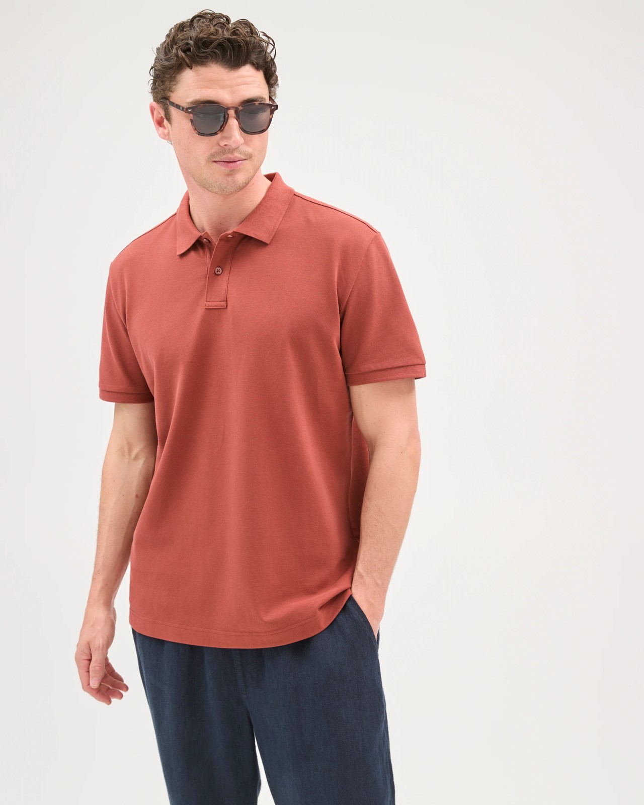 Australian Cotton Short Sleeve Polo Top - Henna 5 of 5