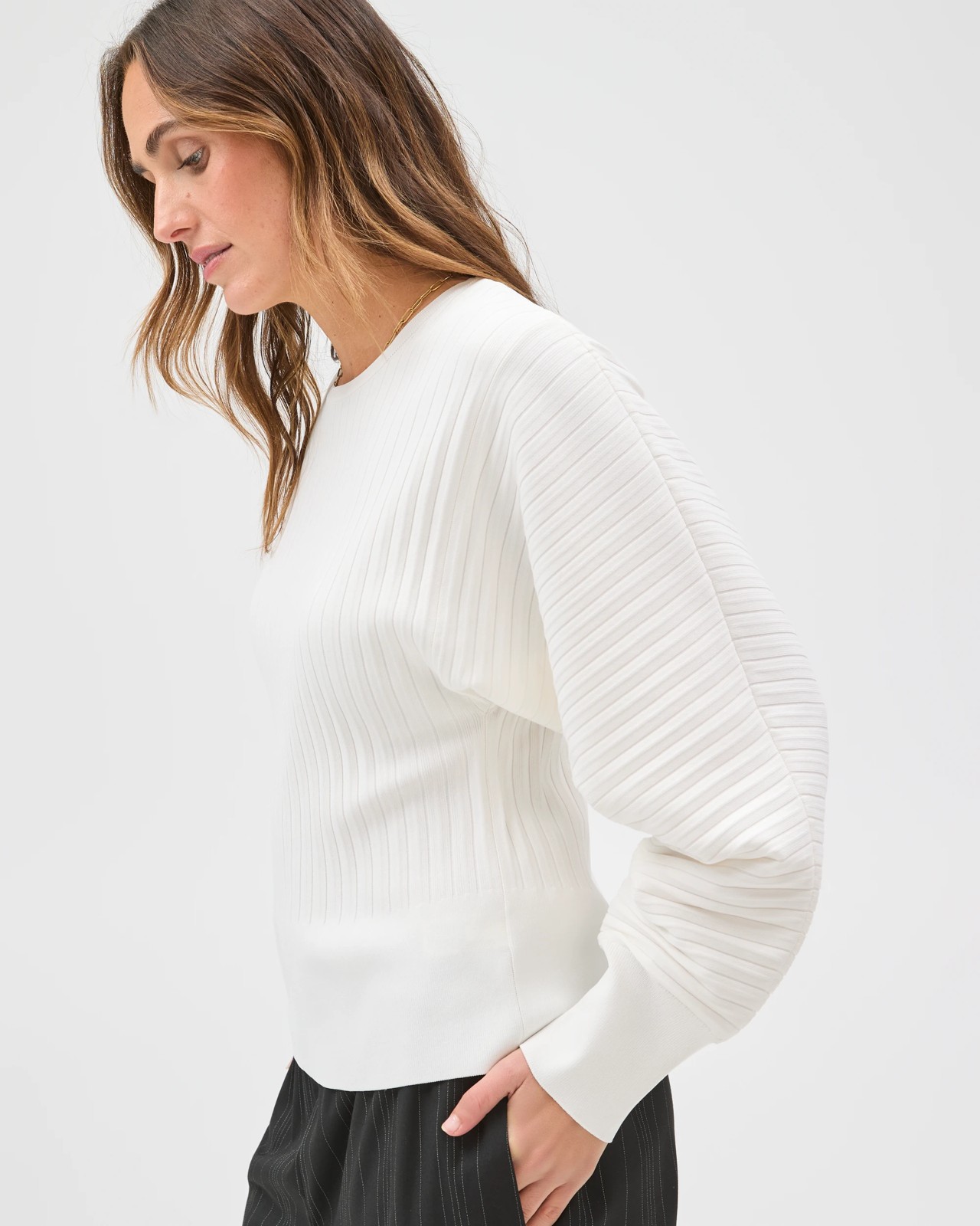 Preview Long Dolman Sleeve Crepe Knit Jumper - Cloud Dancer 6 of 6