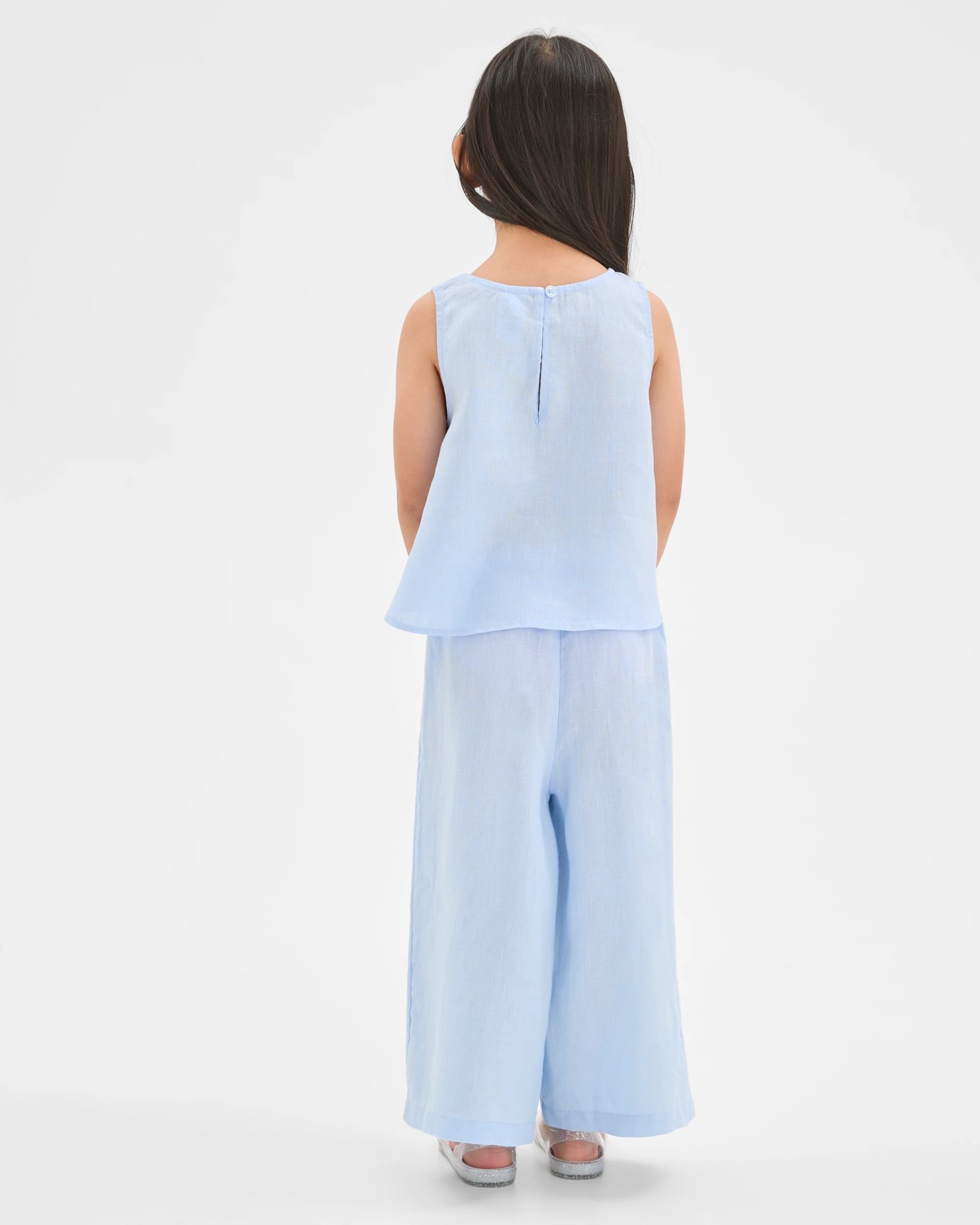 European Linen Wide Leg Co-Ord Pants - Light Blue 4 of 6