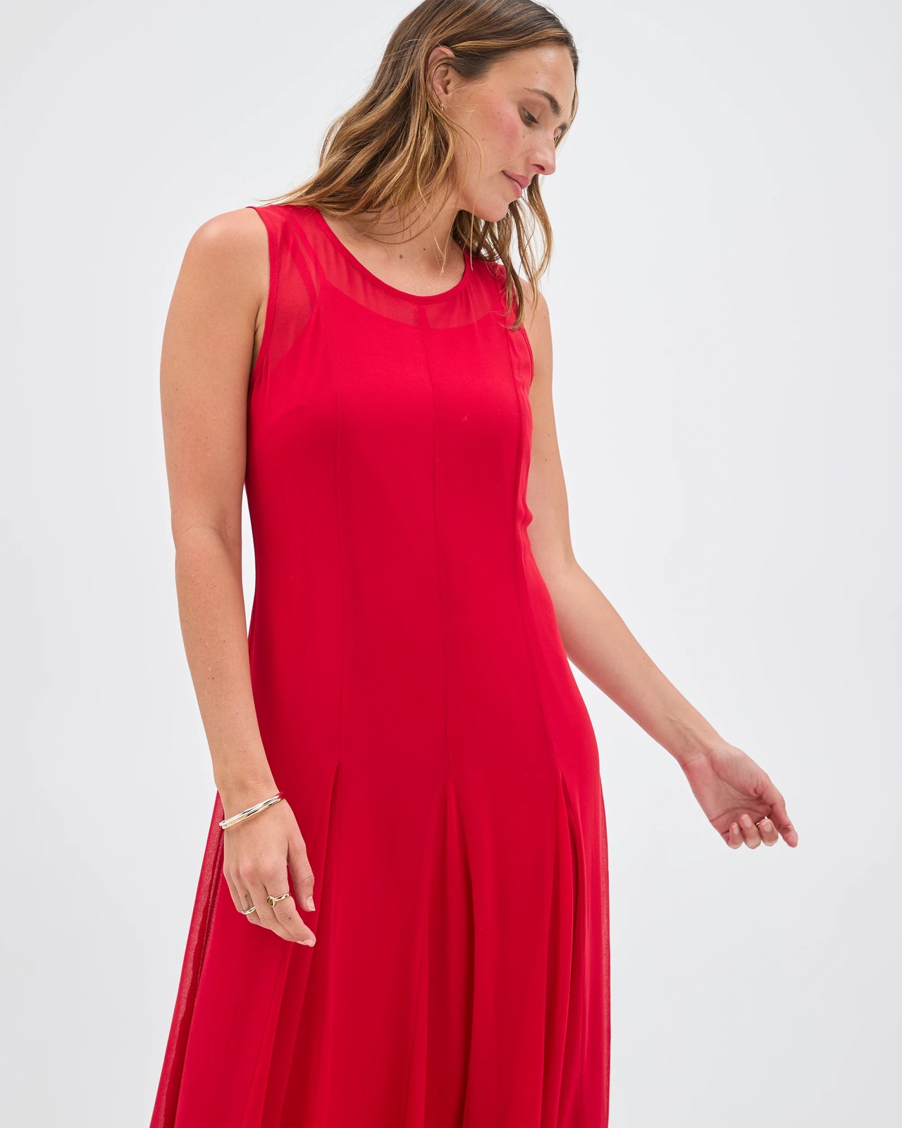 Preview Sleeveless Sheer Godet Maxi Dress 2 of 5