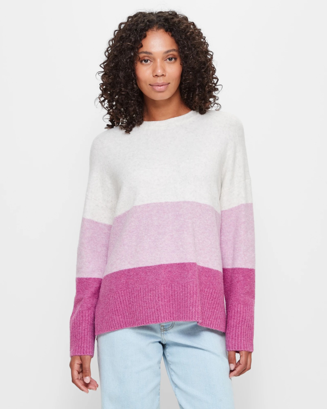 Super Soft Crew Neck Jumper Pink Colour Block Target Australia