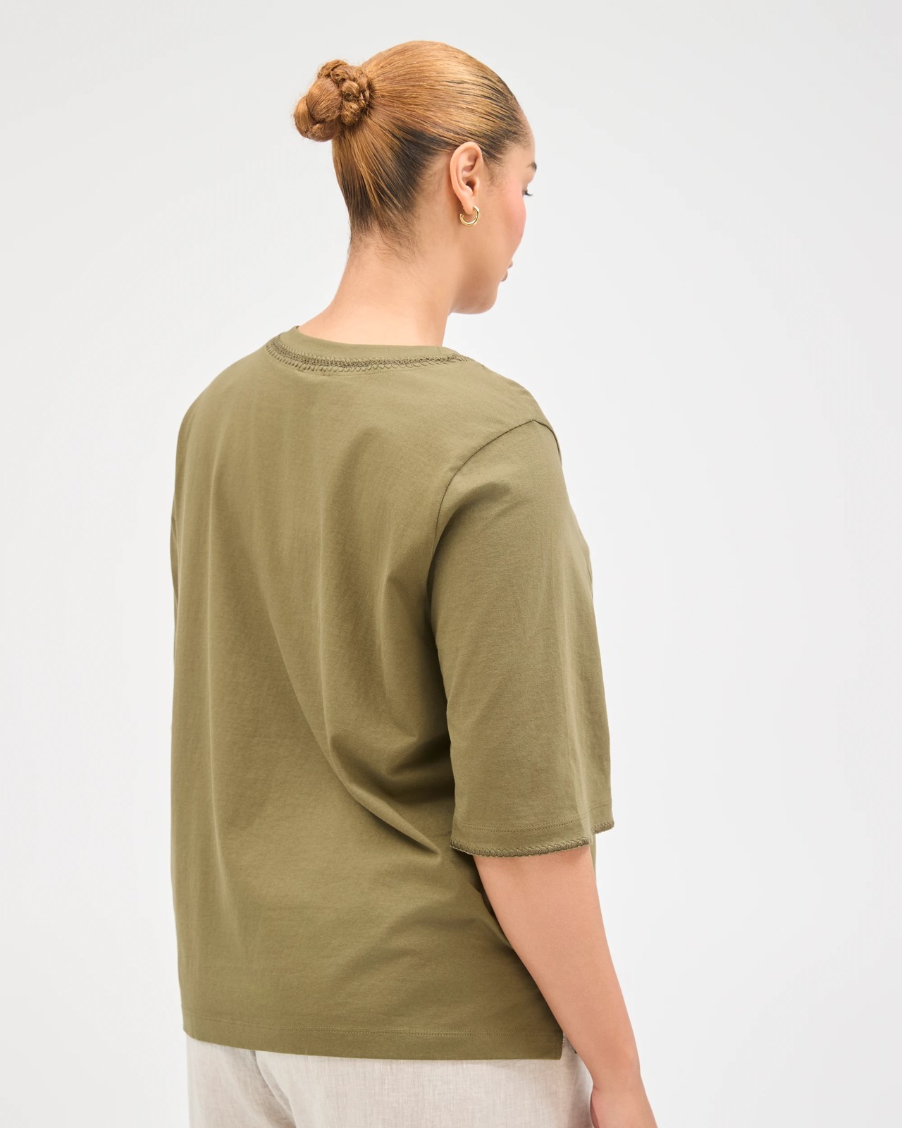 Plus Size Australian Cotton Stitch Detail T-Shirt - Dusty Moss 6 of 6