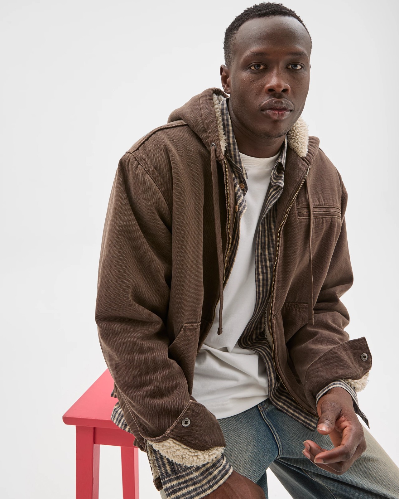 Commons Heavyweight Washed Hooded Worker Jacket - Choc Brown 4 of 6