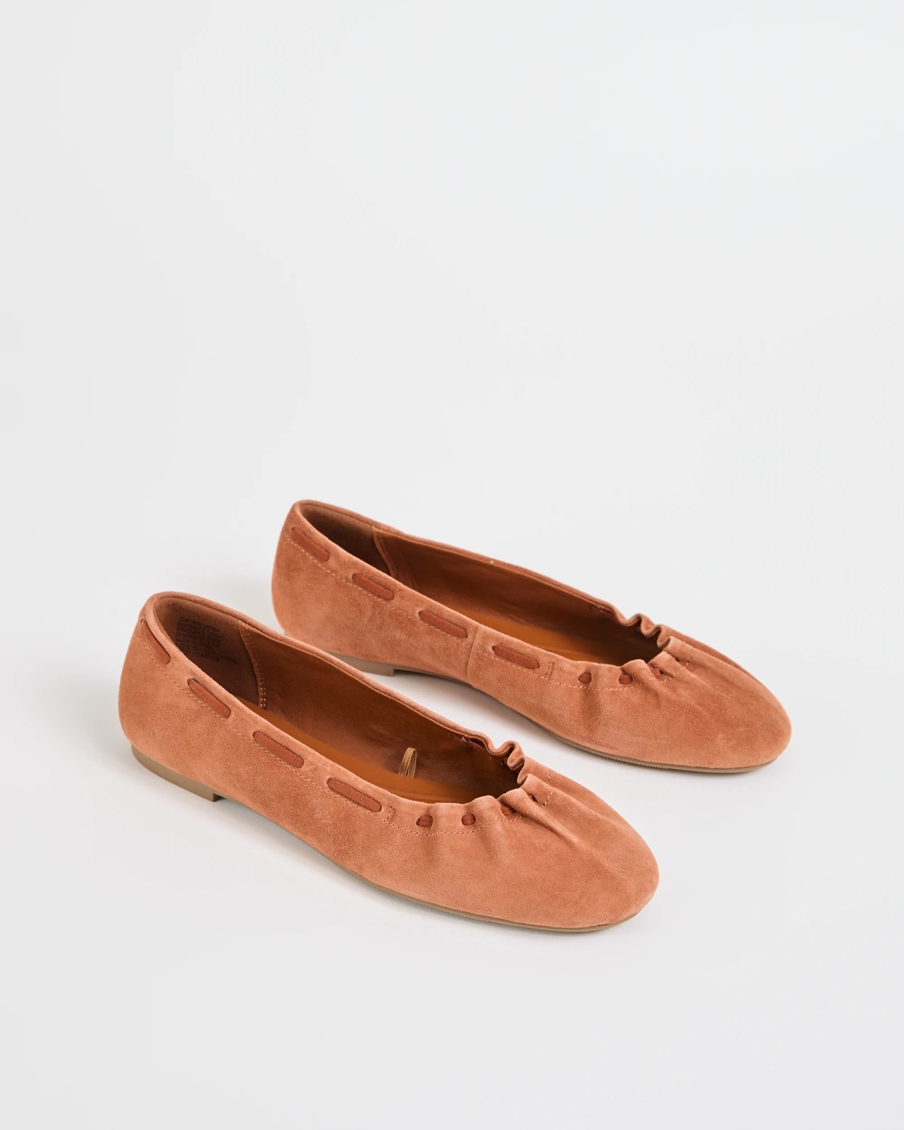 Genuine Suede Leather Gathered Ballet Flats - Gomez - Chestnut 2 of 3