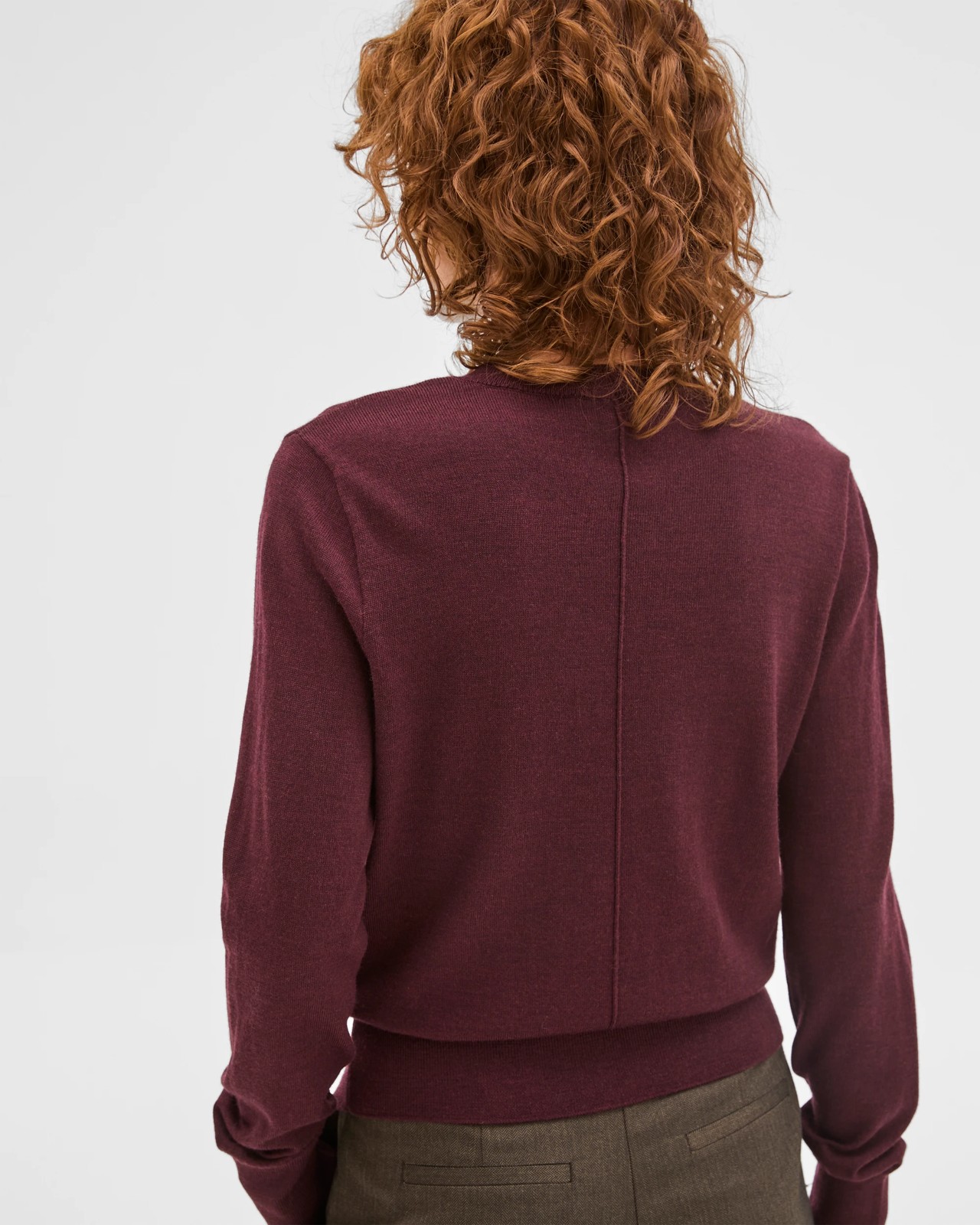 Preview Merino Crew Neck Stitch Detail Knit Sweater - Pinot 4 of 6
