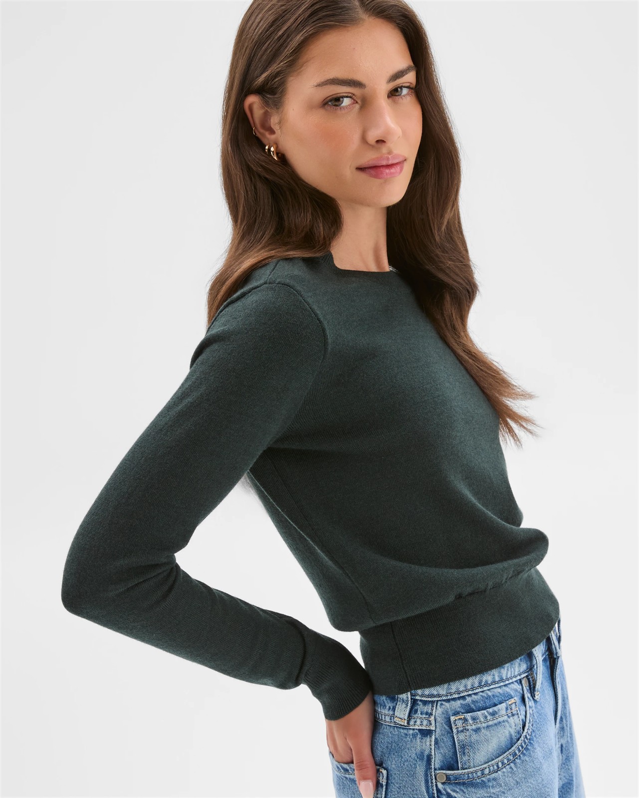 Petites Australian Merino Wool Crew Neck Sweater - Midnight Jade 5 of 6