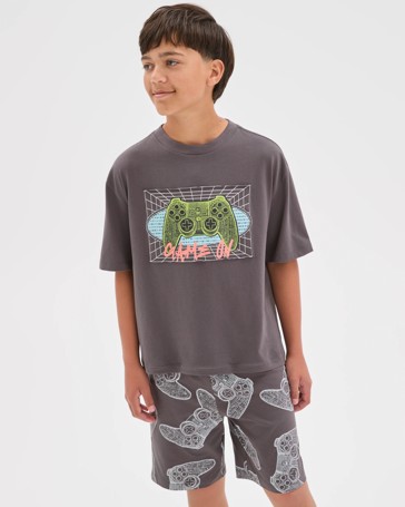 Australian Cotton Older Boys Oversized Applique Knit Pyjama Set