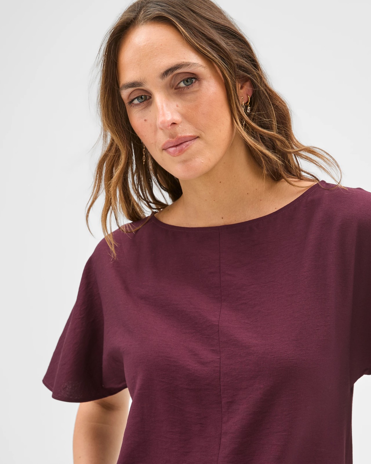Preview Short Flutter Sleeve Textured Blouse - Parchment 5 of 5