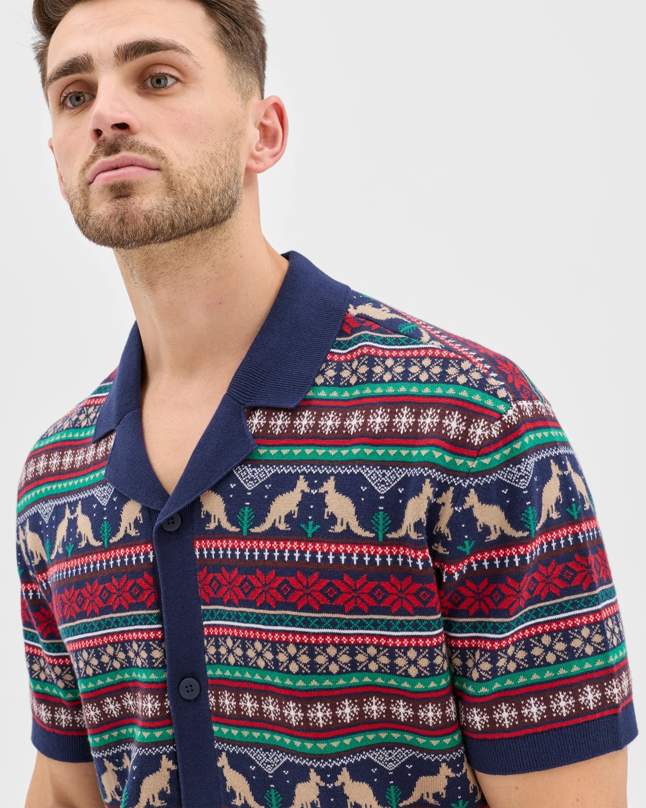 Australian Cotton Christmas Fairisle Knit Shirt - Navy 2 of 5