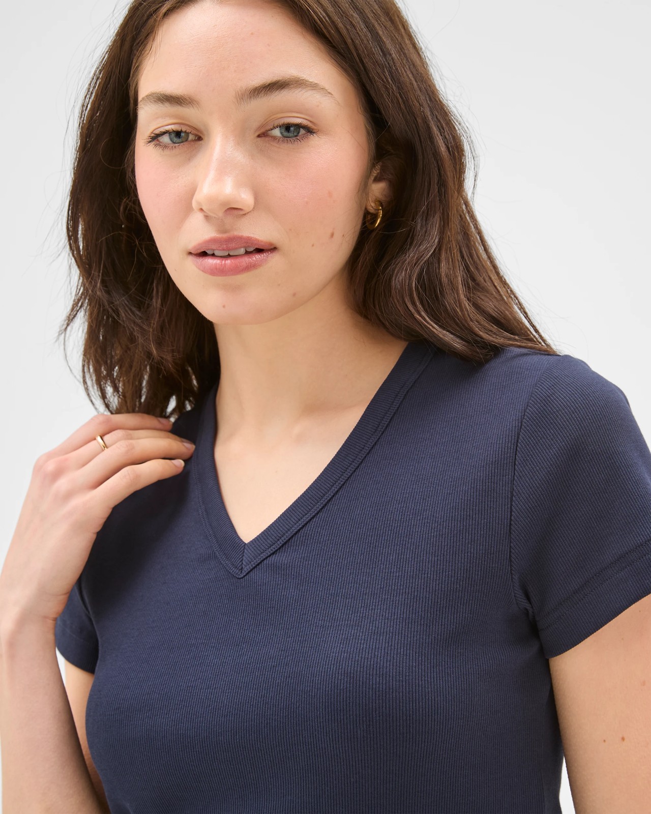 Lily Loves Australian Cotton Blend V-Neck Fitted T-Shirt - Deep Navy 3 of 5