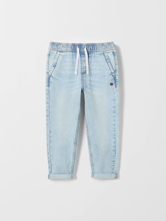 Elastic Waistband Loose Fit Denim Jeans