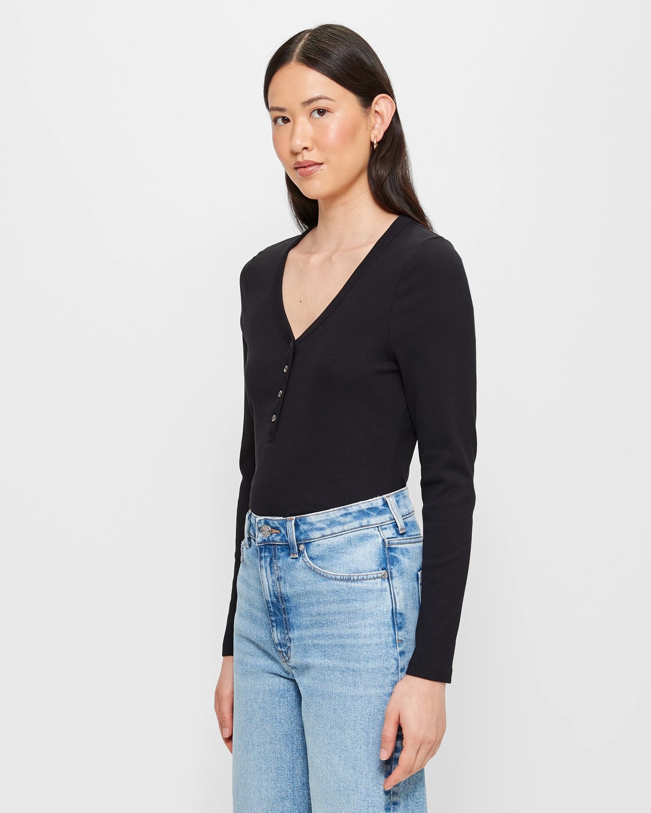 Australian Cotton Long Sleeve Rib Henley T-Shirt - Black | Target Australia
