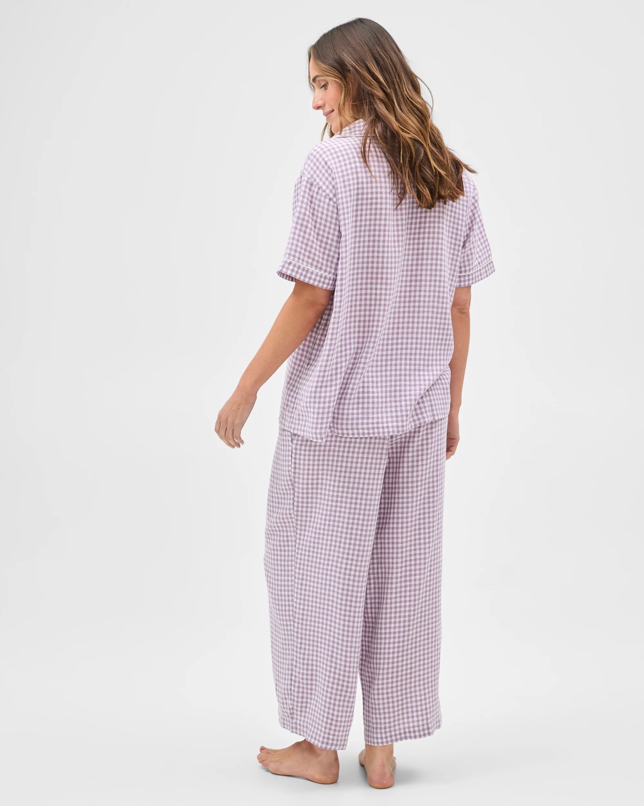Linen Blend 7/8 Length Pyjama Set - Purple gingham 6 of 6