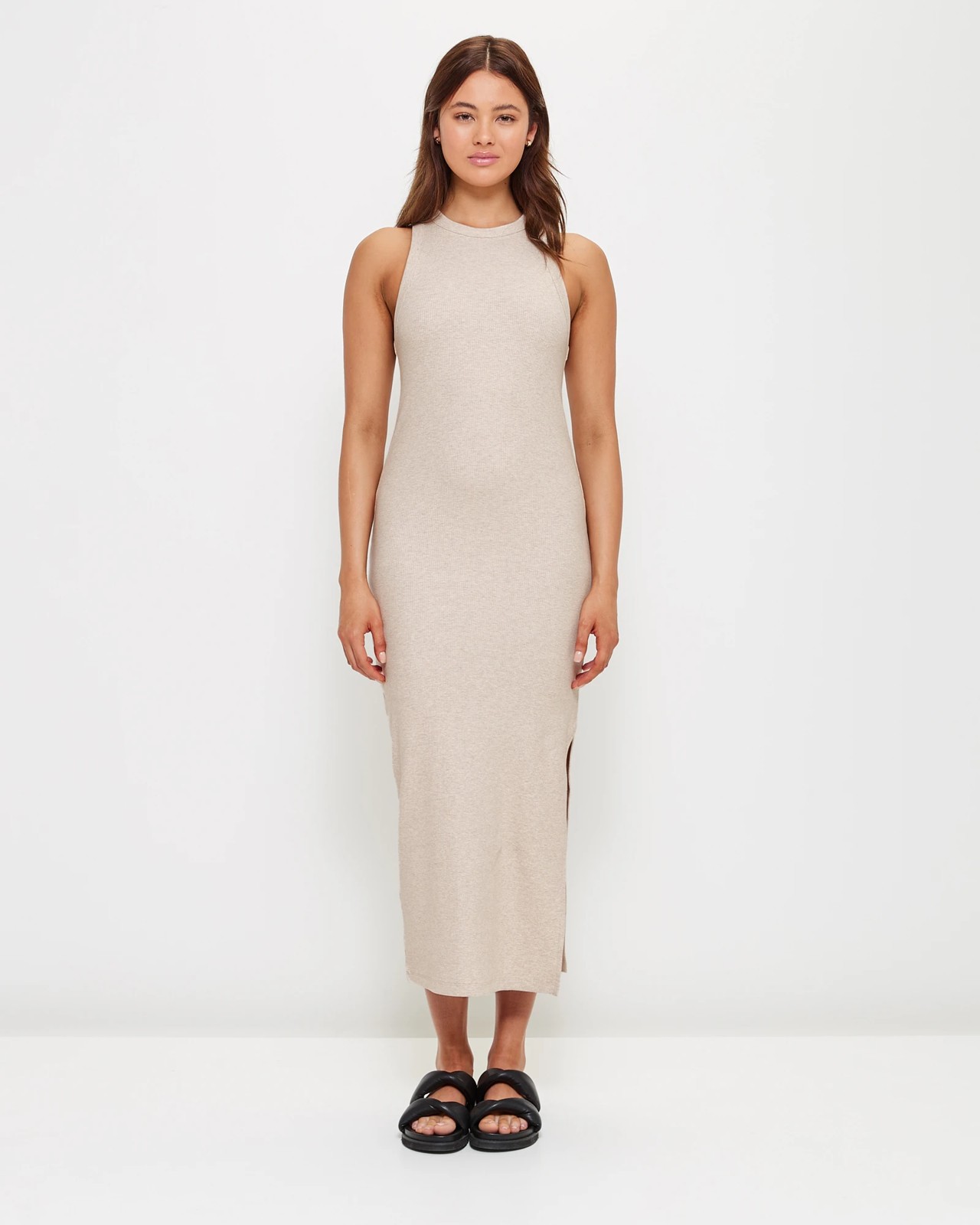 Australian Cotton Rib Racer Midi Dress - Lily Loves - Oatmeal marle