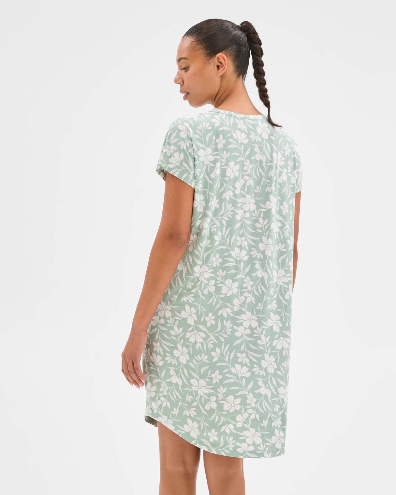 Bamboo T-Shirt Sleep Nightie - Green Floral 6 of 6