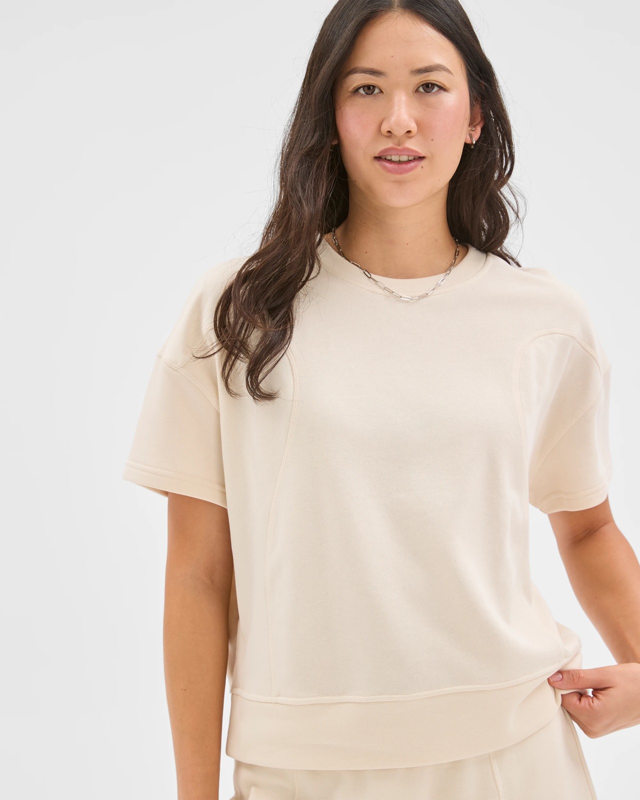 Active Australian Cotton Blend Knit T-Shirt - Oatmilk 3 of 6