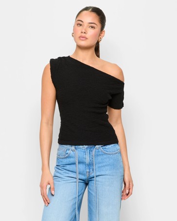 Australian Cotton Blend One Shoulder Textured T-Shirt - Lily Loves