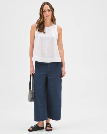 Australian Cotton Blend Stretch Twill Cropped Pants