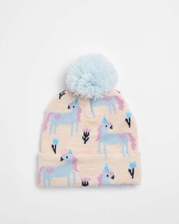 Kids Unicorn Pom Pom Beanie